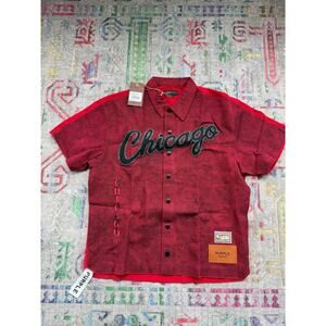 Chicago Bulls Mitchell & Ness x PURPLE BRAND Button-Up Shooting Shirt - Red